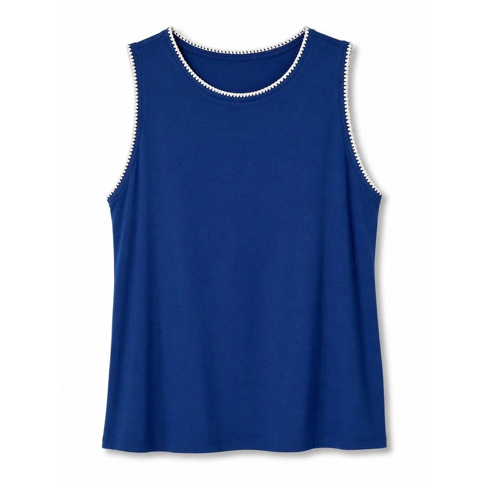 NWT‎ St John's Bay Navy Blue Contrast Stitch Scallop Tank Top Plus Size 2X